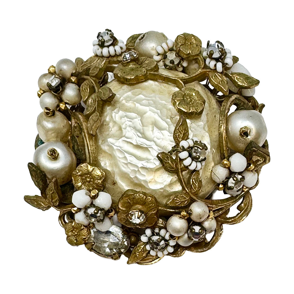 Robert Vintage Faux Grey Pearl and Rhinestone Wreath Pin