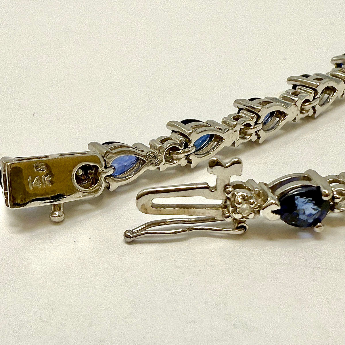 14K White Gold Bracelet with Diamonds and Sapphires