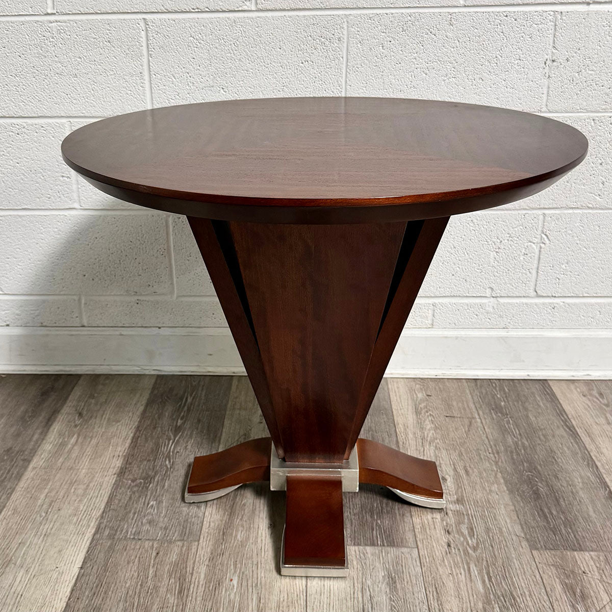 Round Pedestal End Table with Sculptural Base