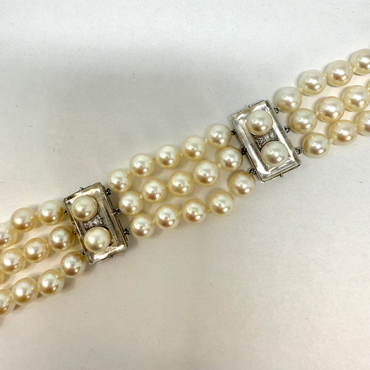 3 Strand Pearl Bracelet with Diamonds