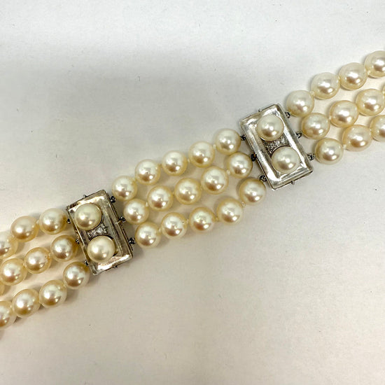 3 Strand Pearl Bracelet with Diamonds