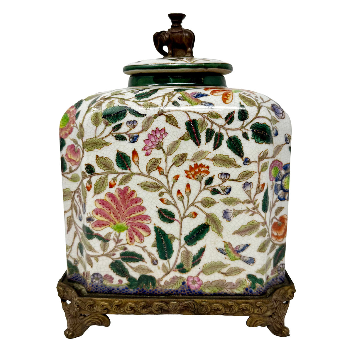 Famille Porcelain Tea Jar with Elephant Finial