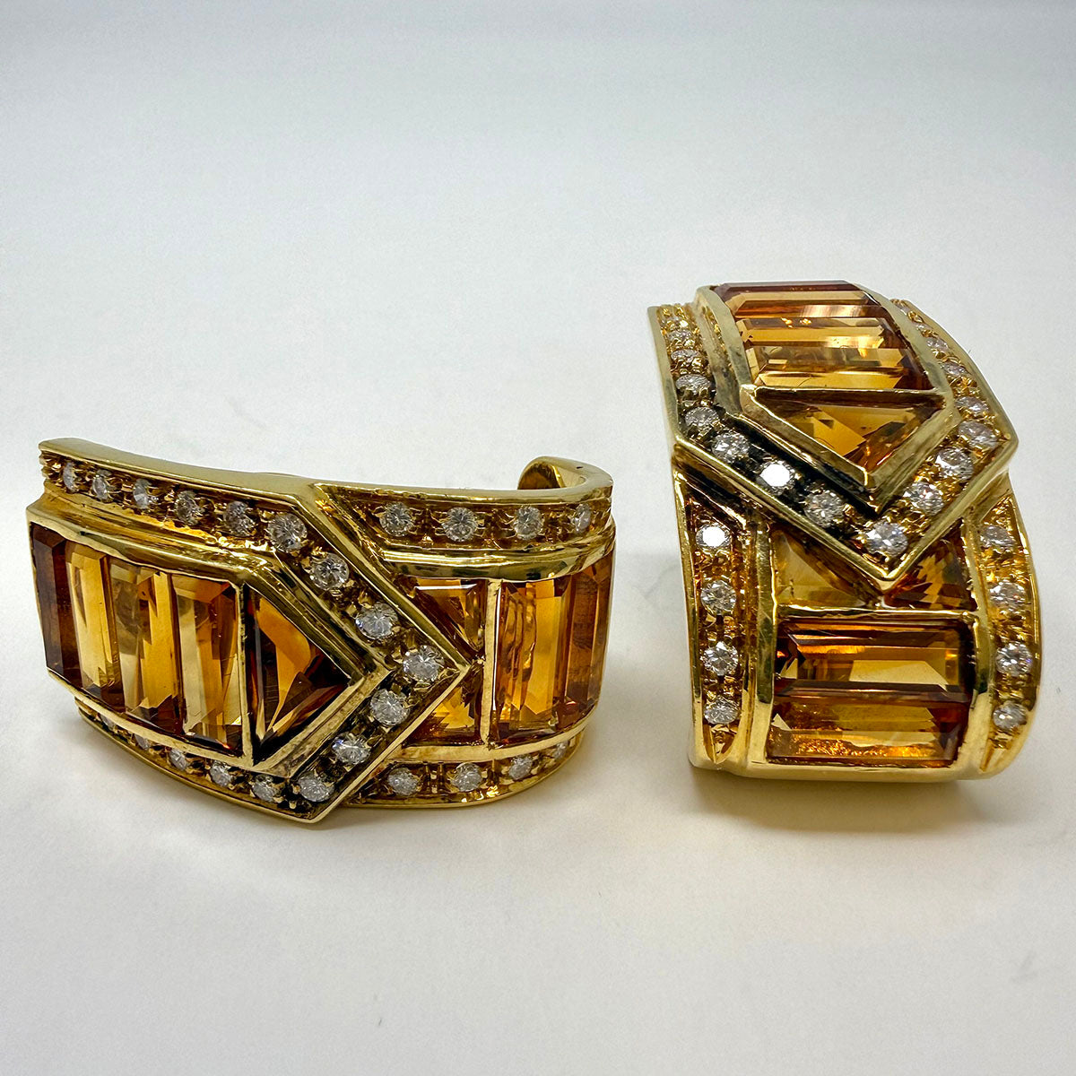 Sabbadini 18K Gold Clip-on Earrings with Diamonds and Citrines