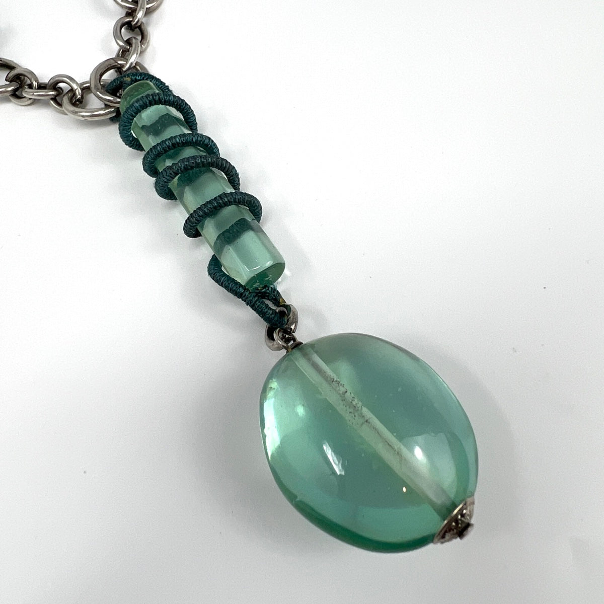 Giorgio Armani 36" Silver Oval Link Necklace with 3 Turquoise Lucite Stick Links