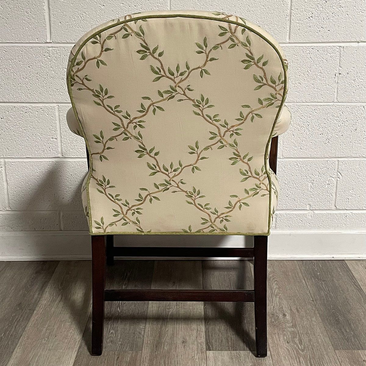 Le Bergere Cream/Green Upholstered Accent Chair with Mahogany