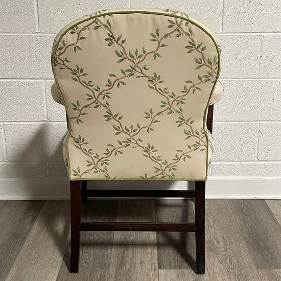Le Bergere Cream/Green Upholstered Accent Chair with Mahogany