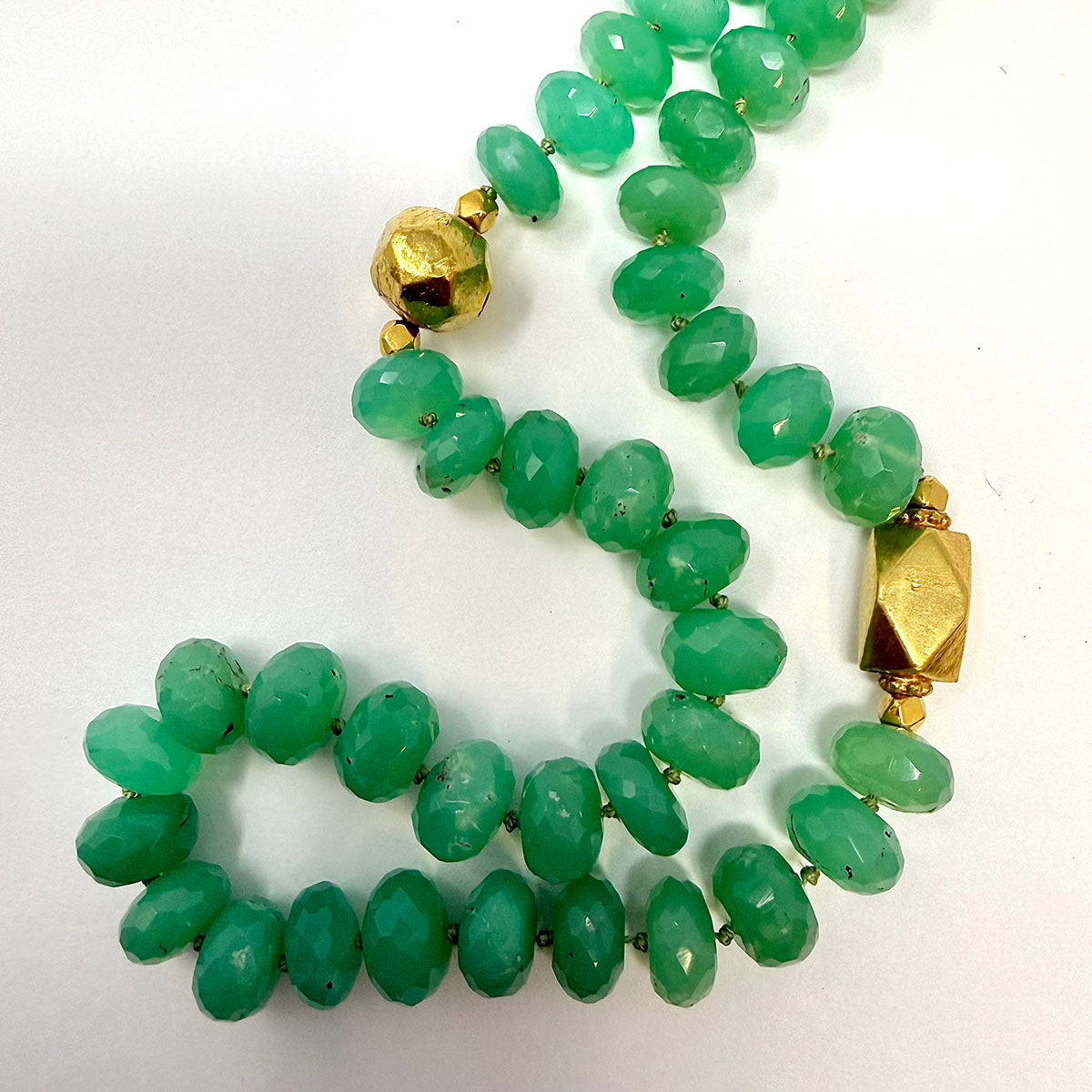 32" Tsavorite Bead Necklace with 18K Gold Stations
