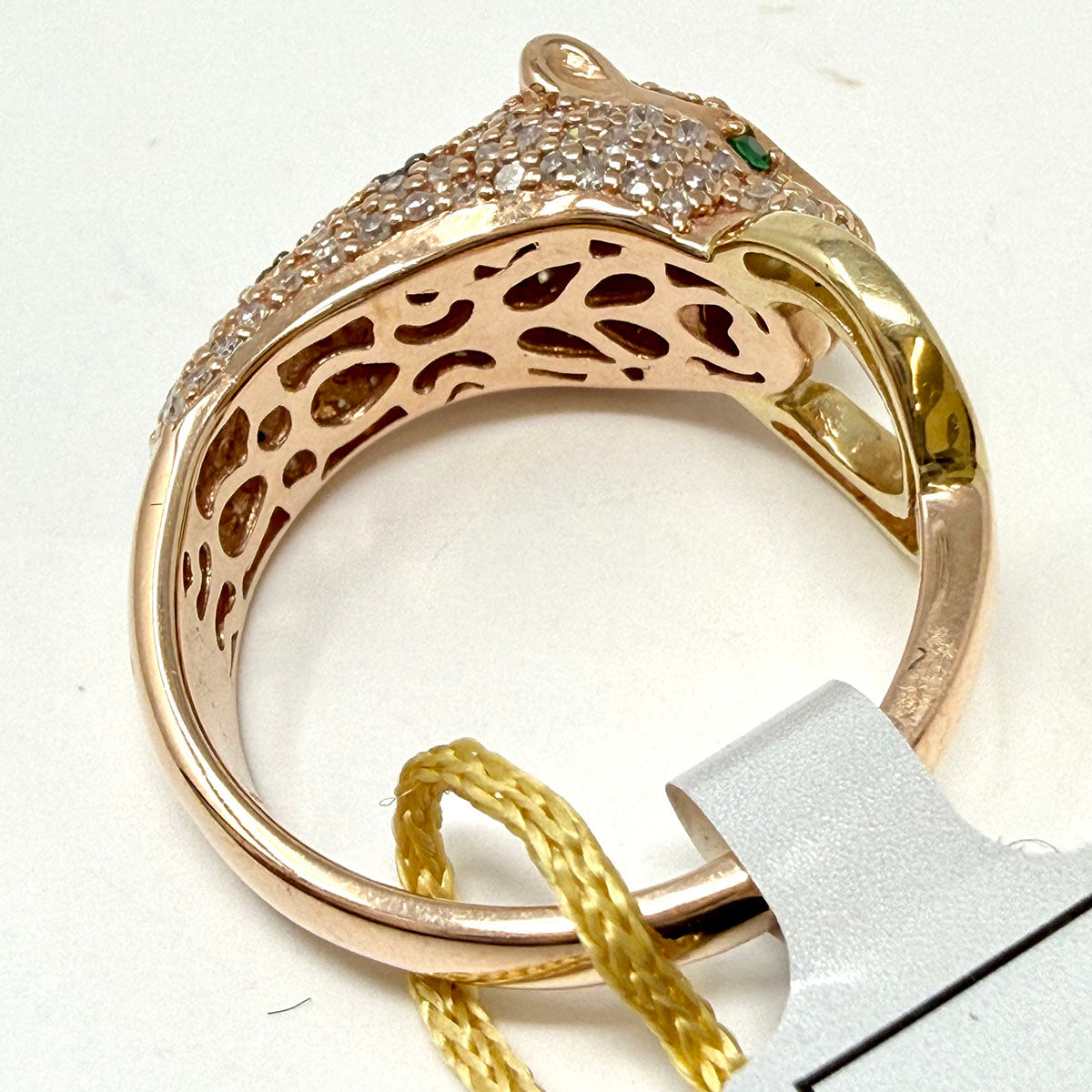 Effy 14K Yellow Gold Ring Panther Ring with Diamond, Emerald and Tsavorite