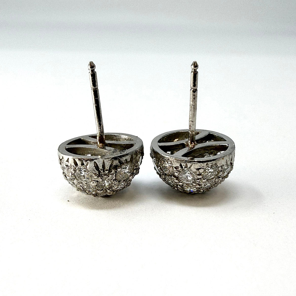 Harko Platinum Dome Earrings with 60 Diamonds