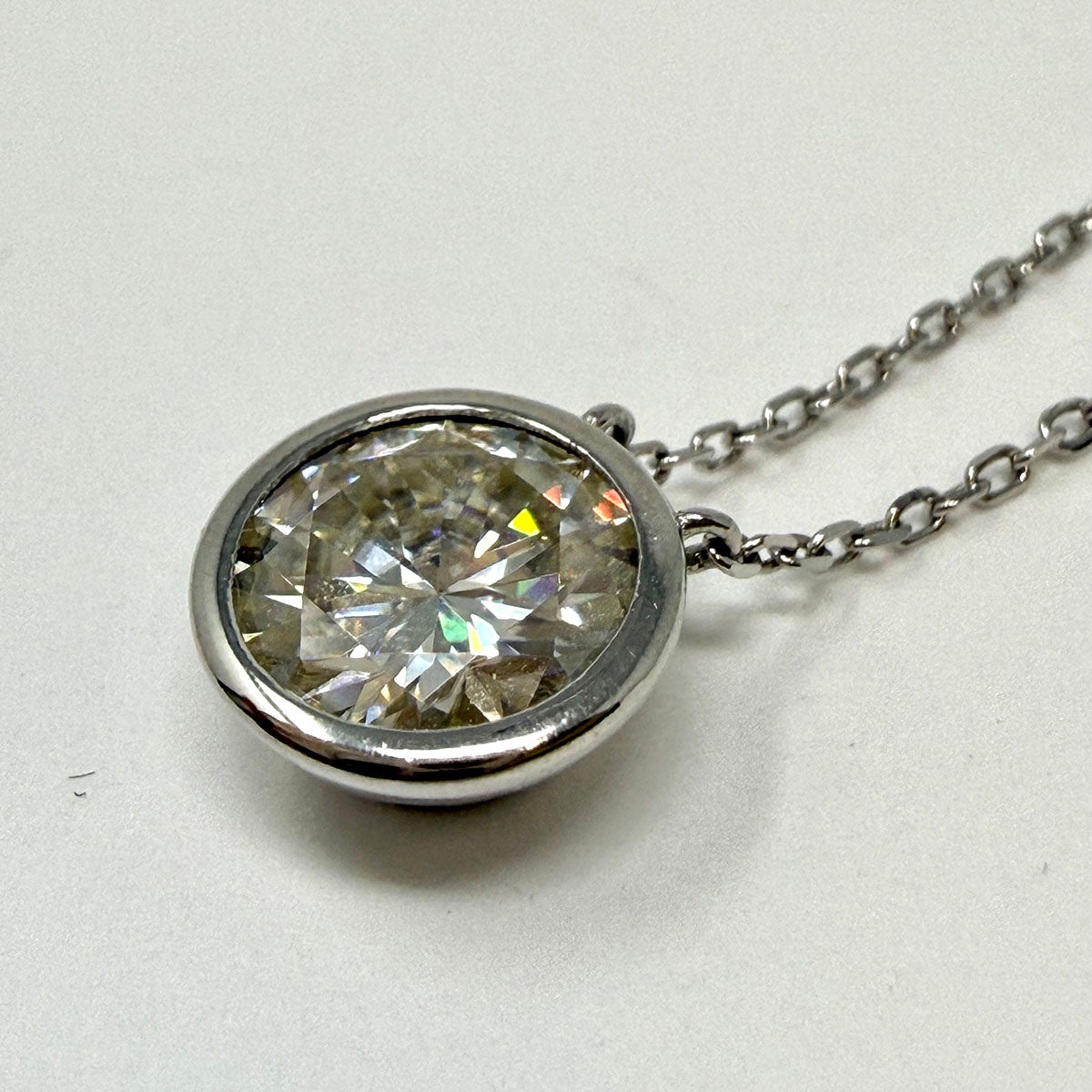 2ct Moissanite Round Bezel Set Pendant Necklace
