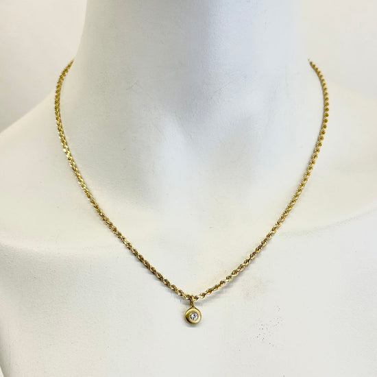 18K Gold Twisted Necklace with Bezel Set Diamond Pendant