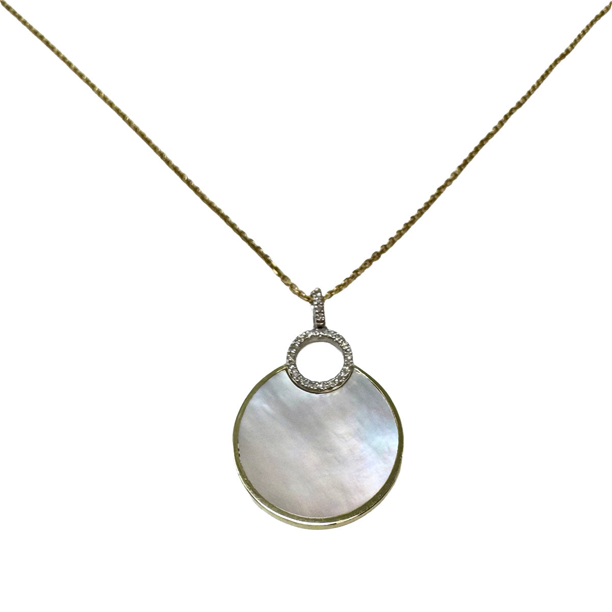 14K White Gold Diamond 16" Necklace with Mother of Pearl Pendant and Diamond
