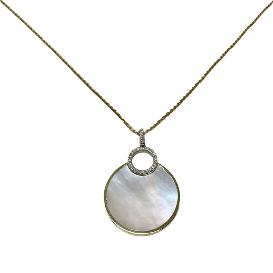 14K White Gold Diamond 16" Necklace with Mother of Pearl Pendant and Diamond