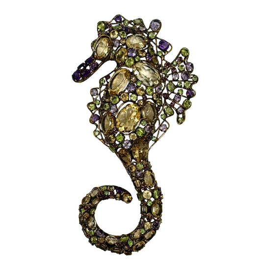 Iradj Moini Crystal and Rhinestone Gold Plated Seahorse Brooch