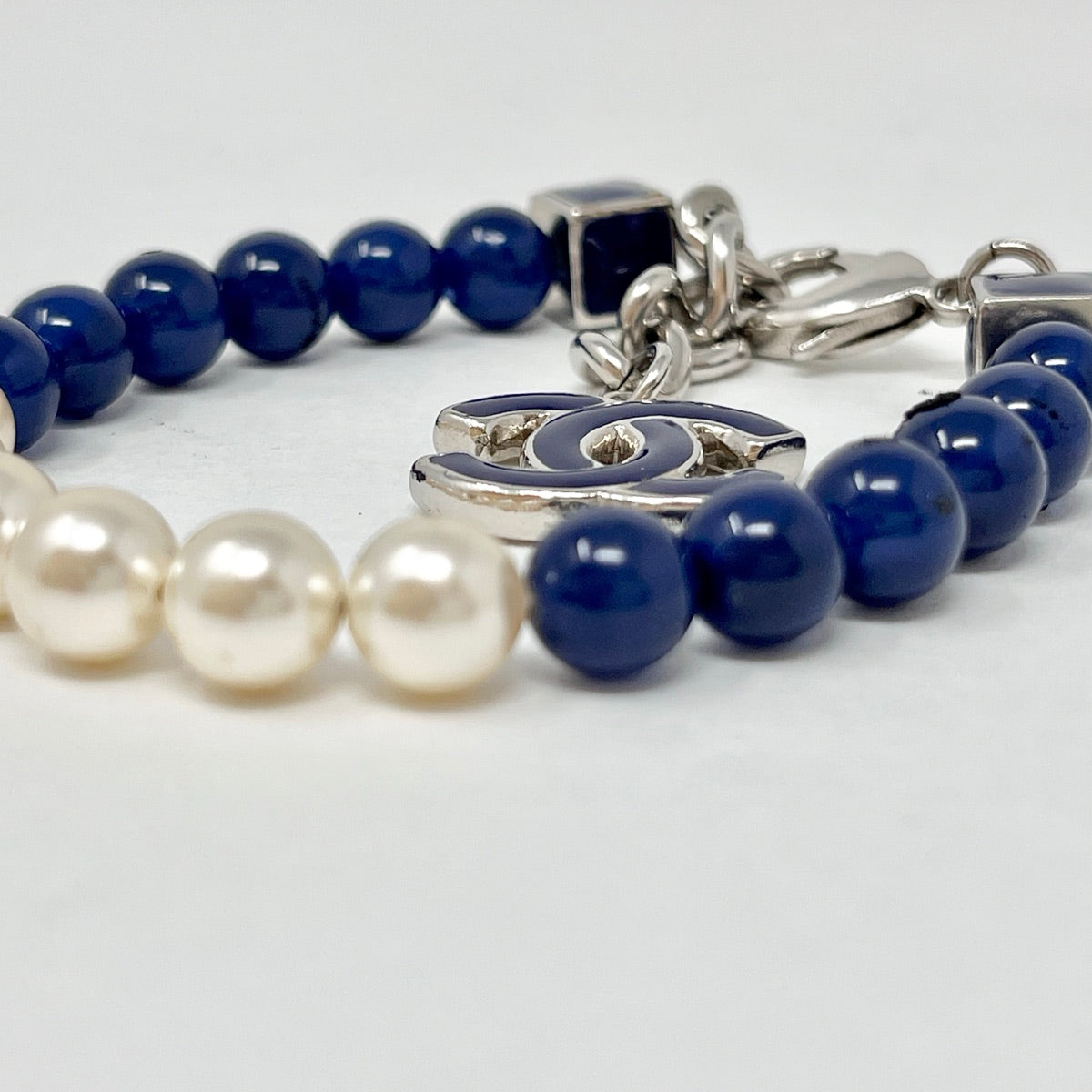 Chanel Blue and White Beaded CC Bracelet