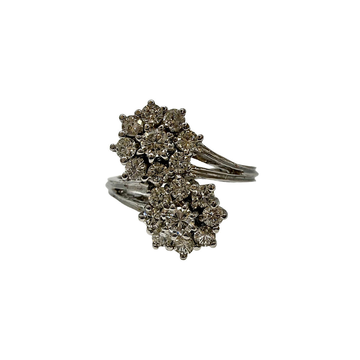 14K White Gold 2 Diamond Cluster Ring