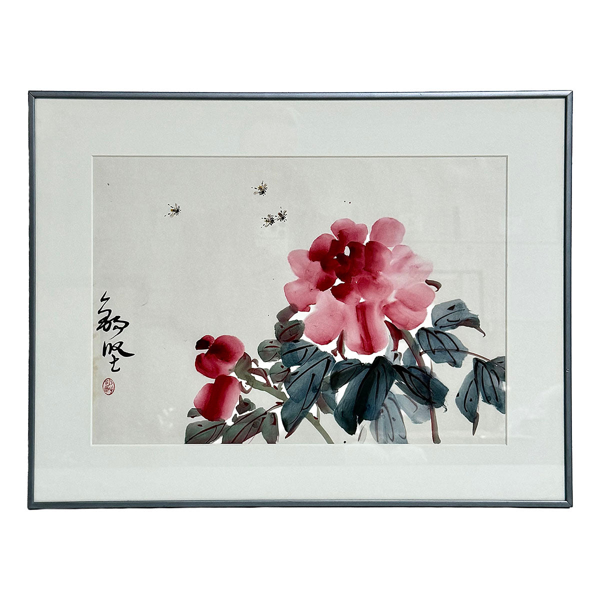"Asian Style Flowers and Bees" Signed