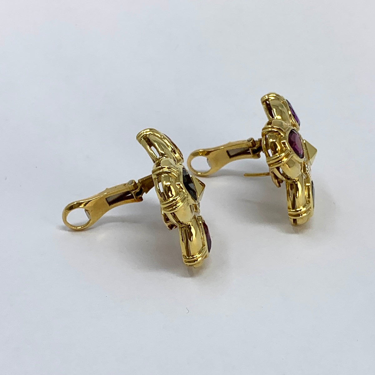 Jeffrey Stevens Earclips with Amethyst, Citrine, Rhodolite and Diamonds