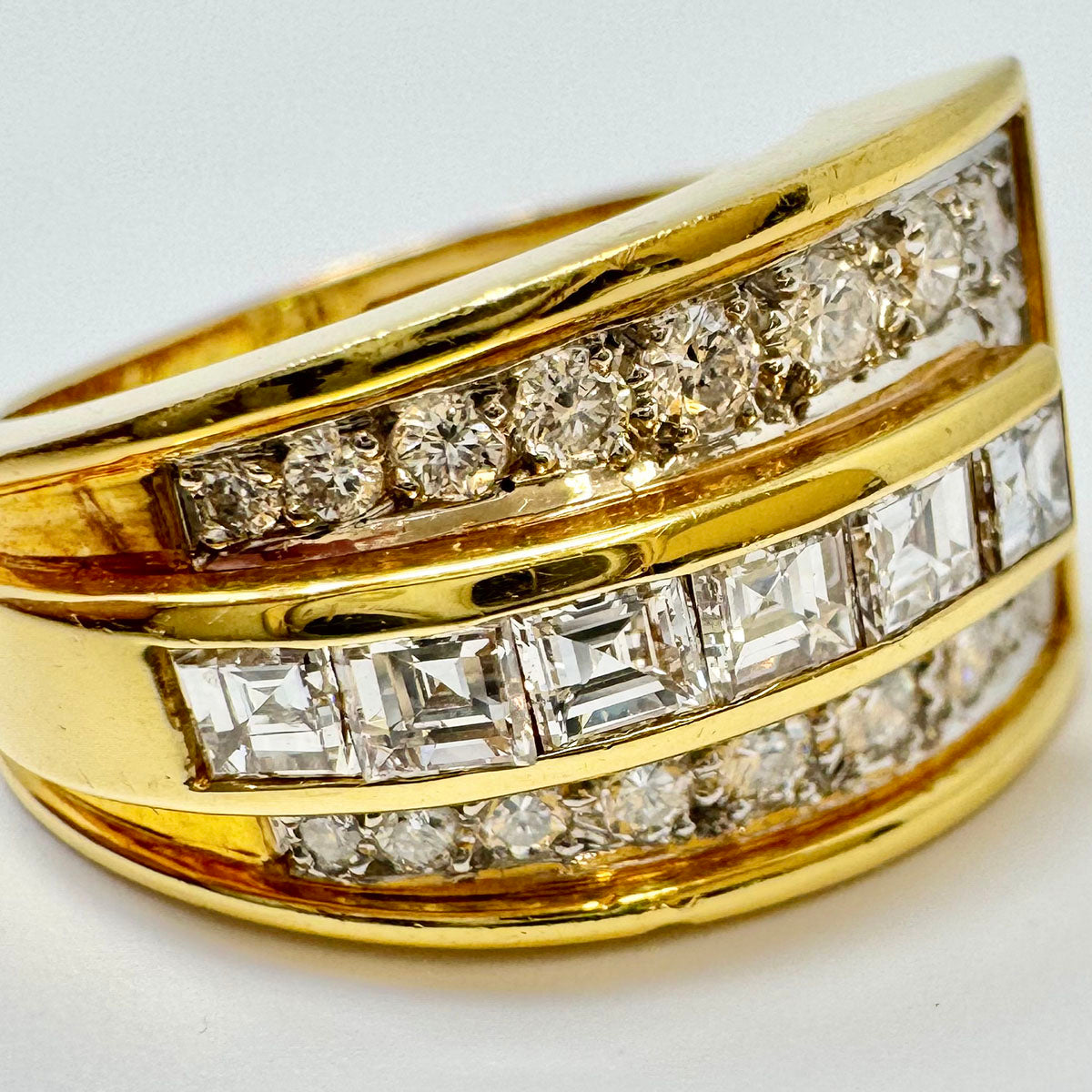 Montreaux Platinum and 18K Gold 3 Row Ring with 18 Diamonds