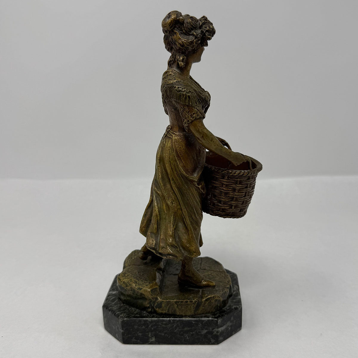 "The Laundress" Polychrome Bronze Sculpture on Marble Base