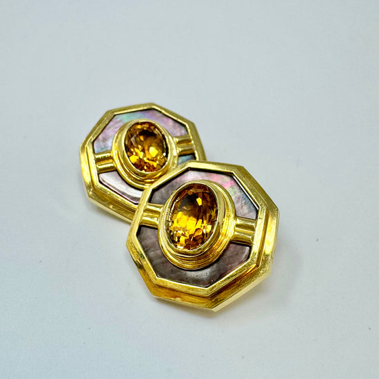 18K Gold Earrings with MOP and Oval Citrine
