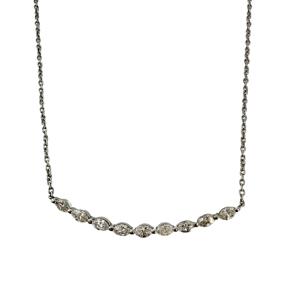 14K White Gold Diamond Bar Necklace