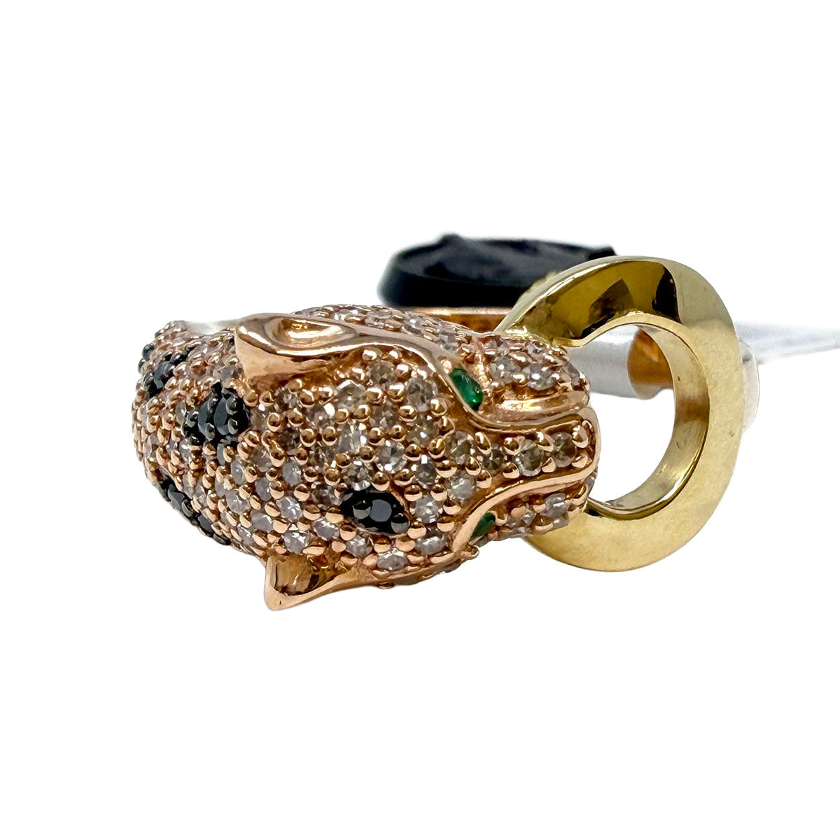 Effy 14K Yellow Gold Ring Panther Ring with Diamond, Emerald and Tsavorite