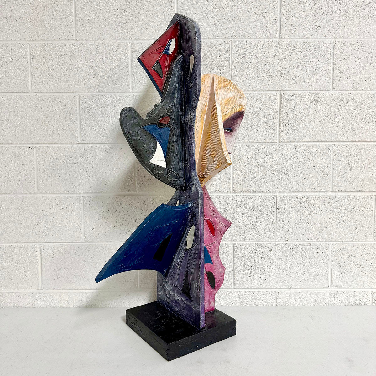 Sculpture by Jean Claude Gaugy signed Painted, carved figures on base