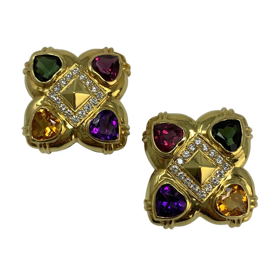 Jeffrey Stevens Earclips with Amethyst, Citrine, Rhodolite and Diamonds