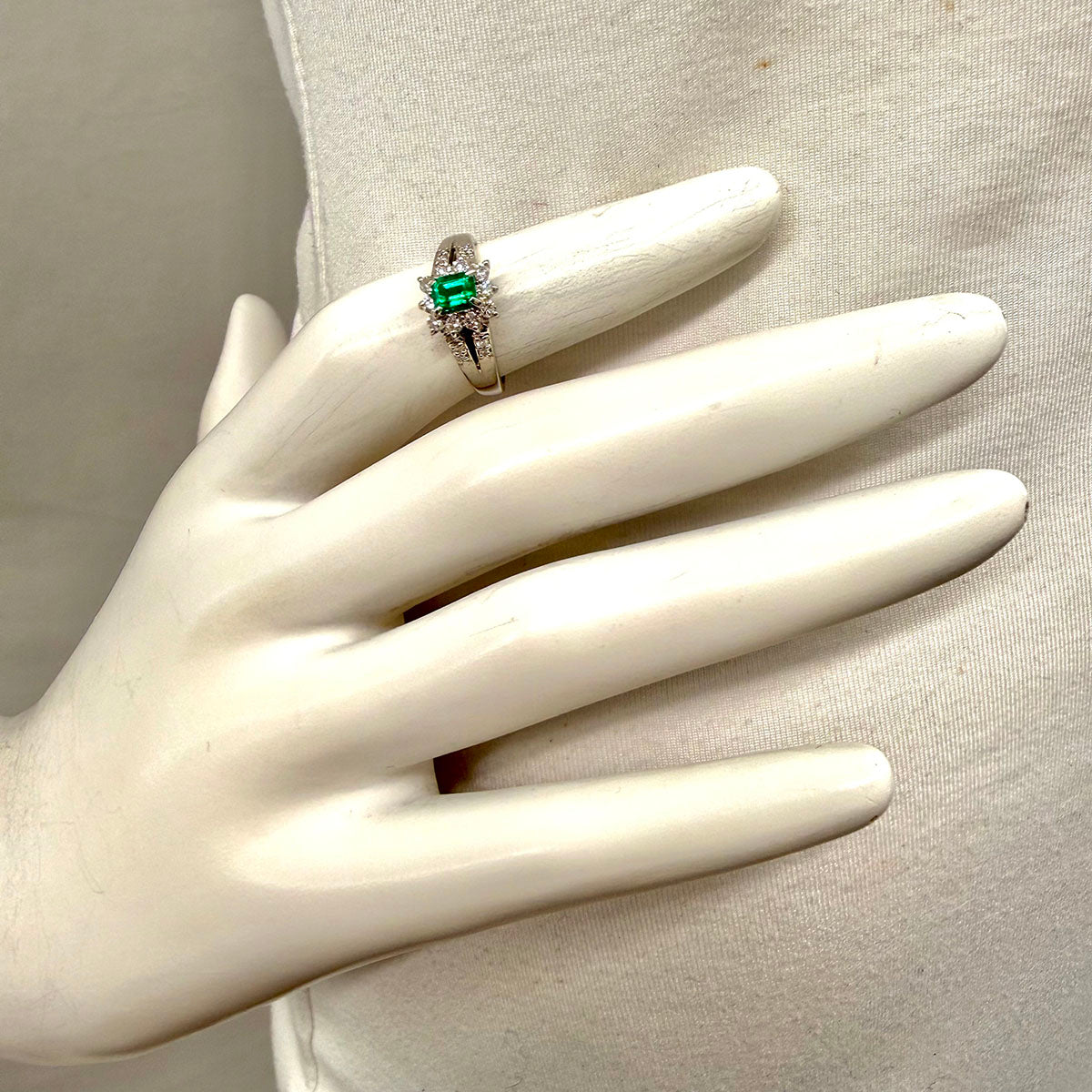 Platinum, Emerald and Diamond Ring