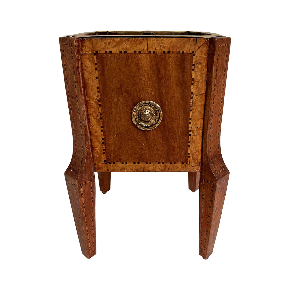 Inlaid Wood Jardiniere with Metal Accents