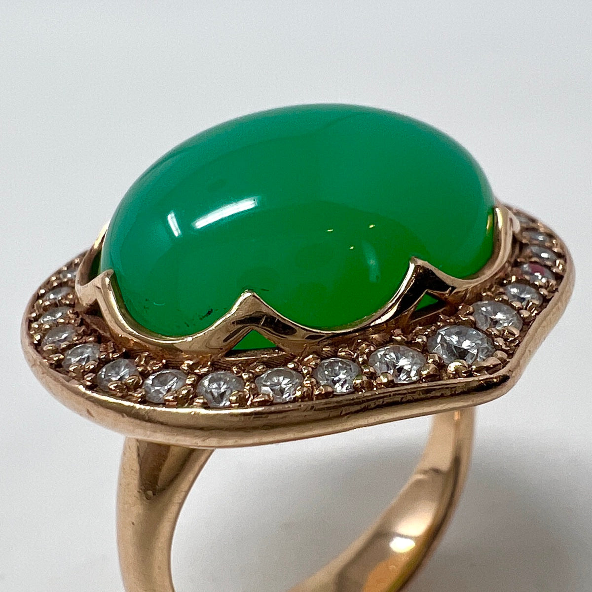 Aspery 14K Rose Gold Gold Ring with Chrysoprase and Diamonds