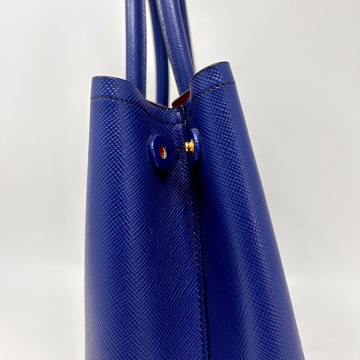 Prada Saffiano Cuir Double Bag with Gold-tone Hardware, Rolled Handlea, Open Top