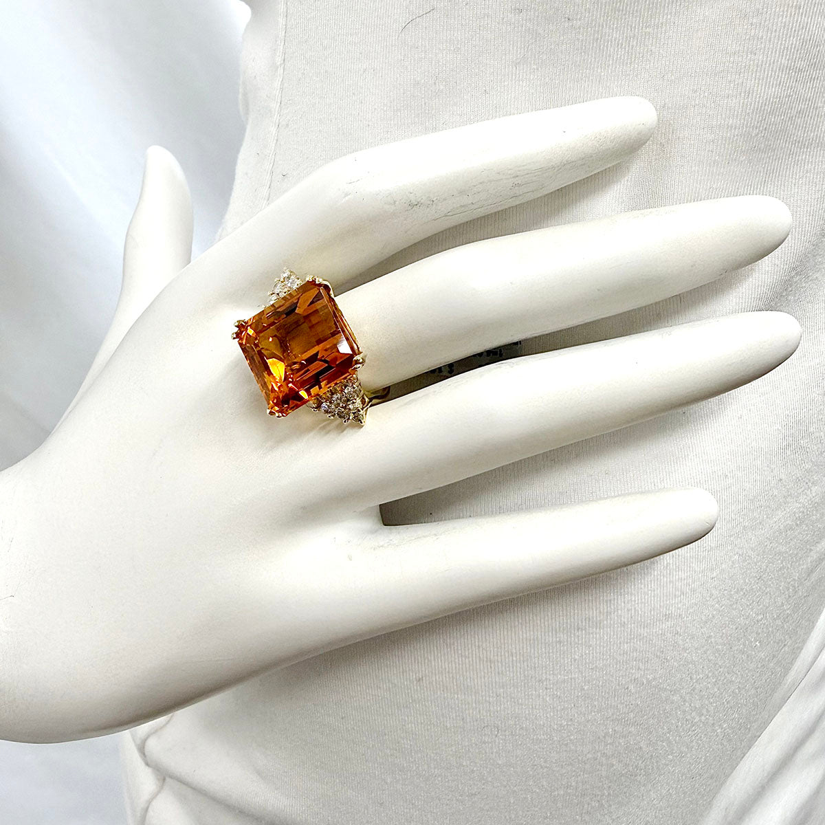 14K Gold Cocktail Ring with Citrine and Diamonds