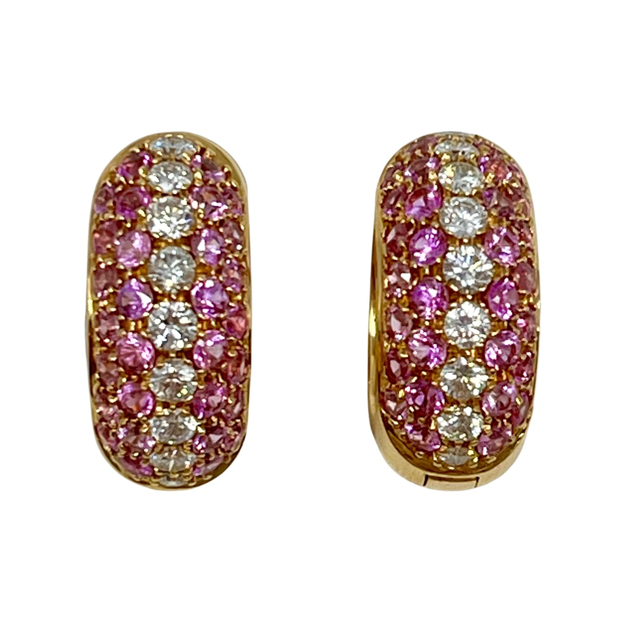 Dankner 18K Rose Gold Huggie Earrings with Pink Sapphires and Diamonds