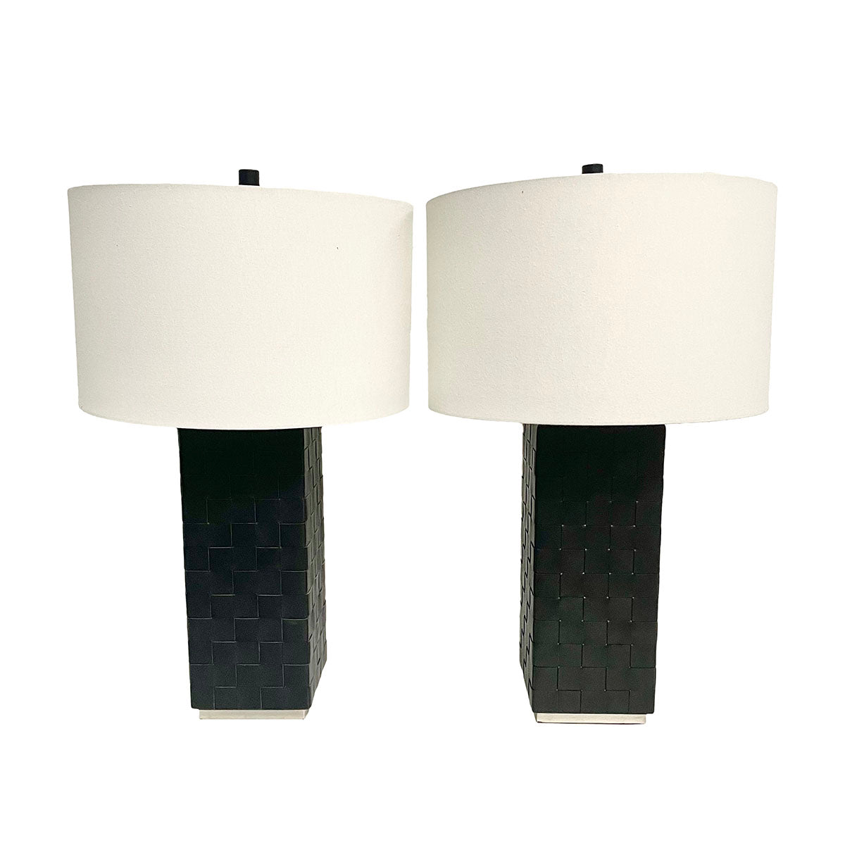 Pair of Basket Weave Leather Table Lamps