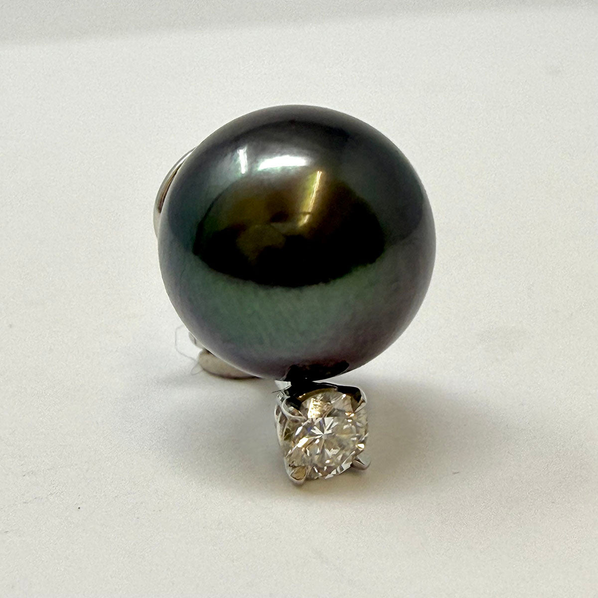 Platinum  Earrings with 12.8mm Tahitian Pearl and Diamond