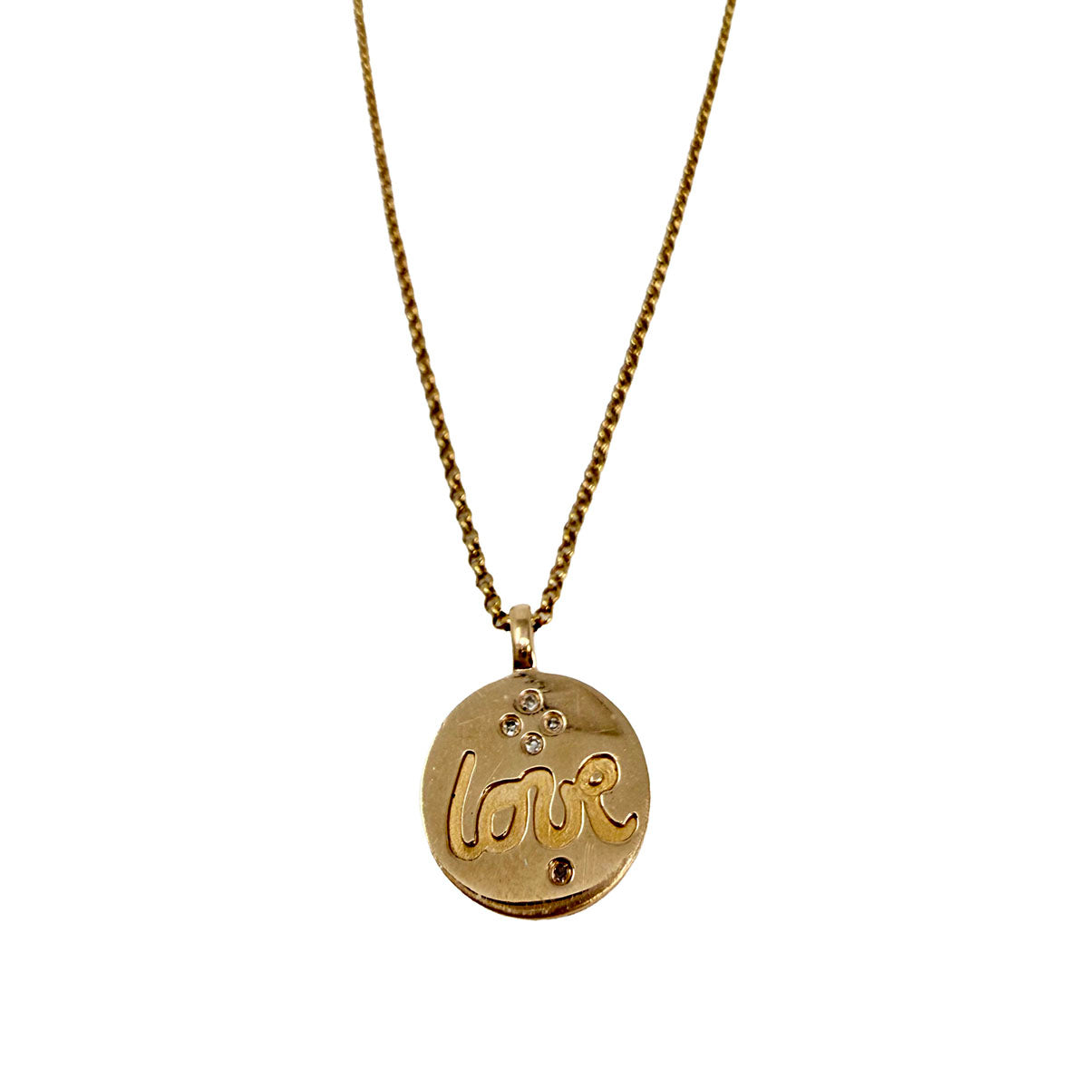 14K Gold Round "Love" Pendant Necklace with Diamond