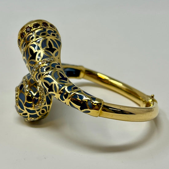 18K Gold Hinged Snake Bracelet with Diamonds and Enamel