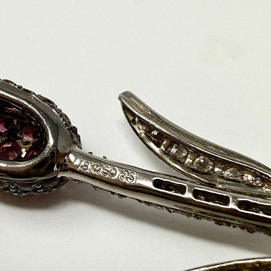 18K White Gold Diamond and Red Sapphire Flower Pin