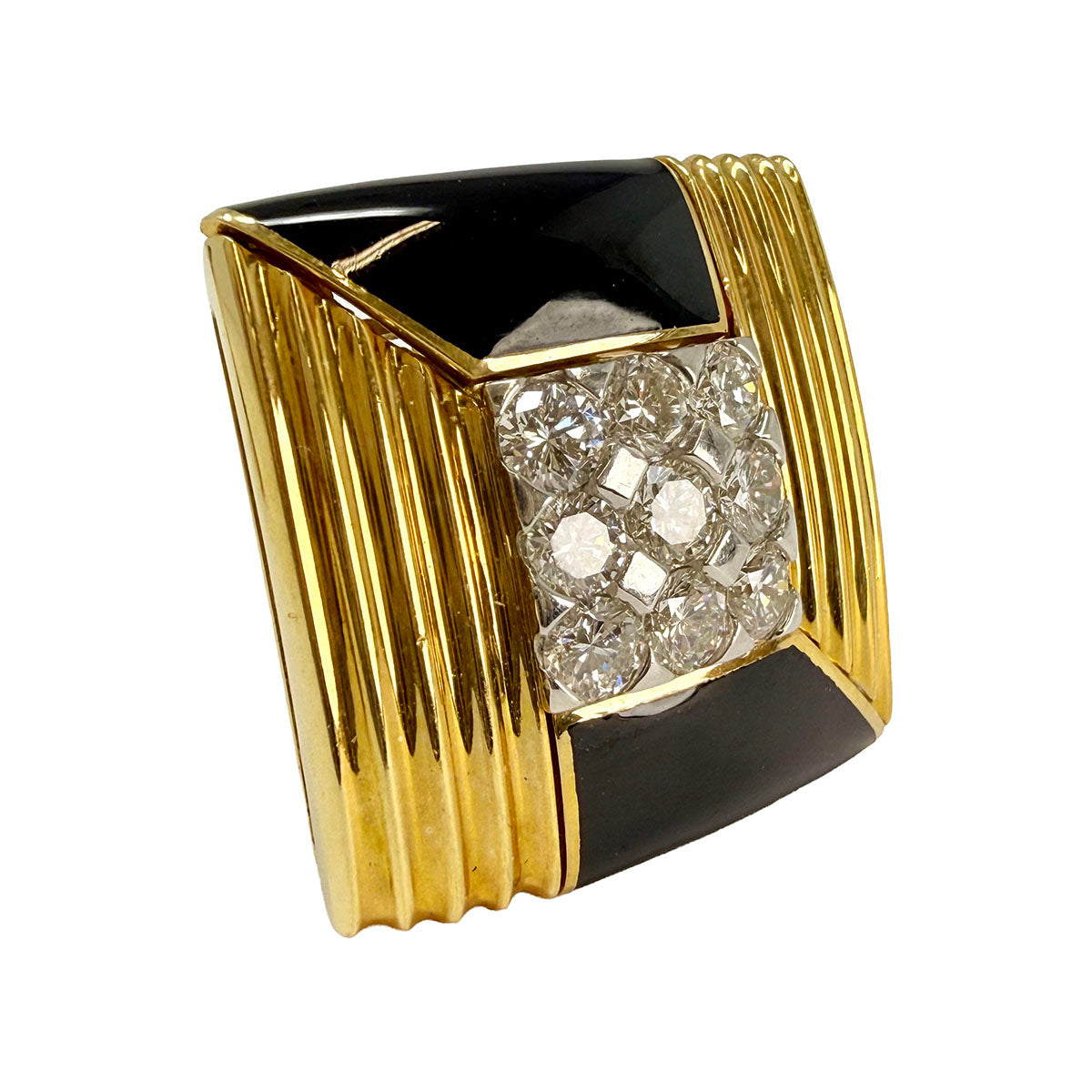 Michael Bondanza Platinum and 18K Gold Black Enamel and Diamond Earclips