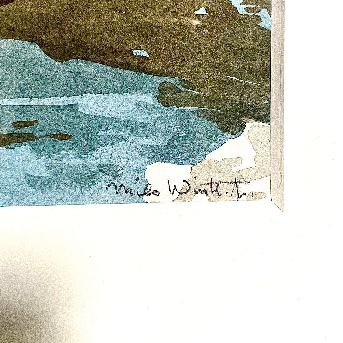 Watercolor Landscape with River and Bridge Signed