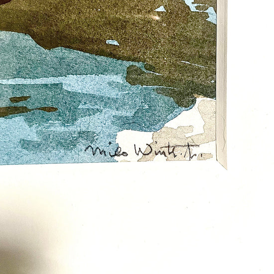 Watercolor Landscape with River and Bridge Signed