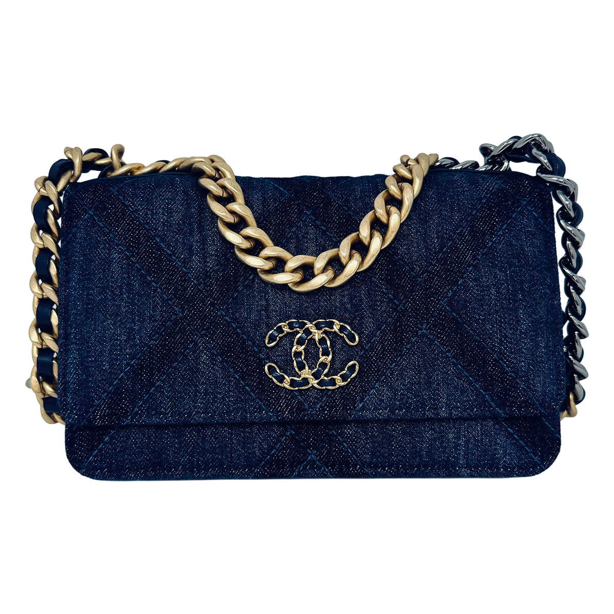 New Chanel 19 Denim Quilted Wallet on the Chain