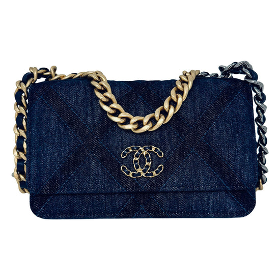 New Chanel 19 Denim Quilted Wallet on the Chain