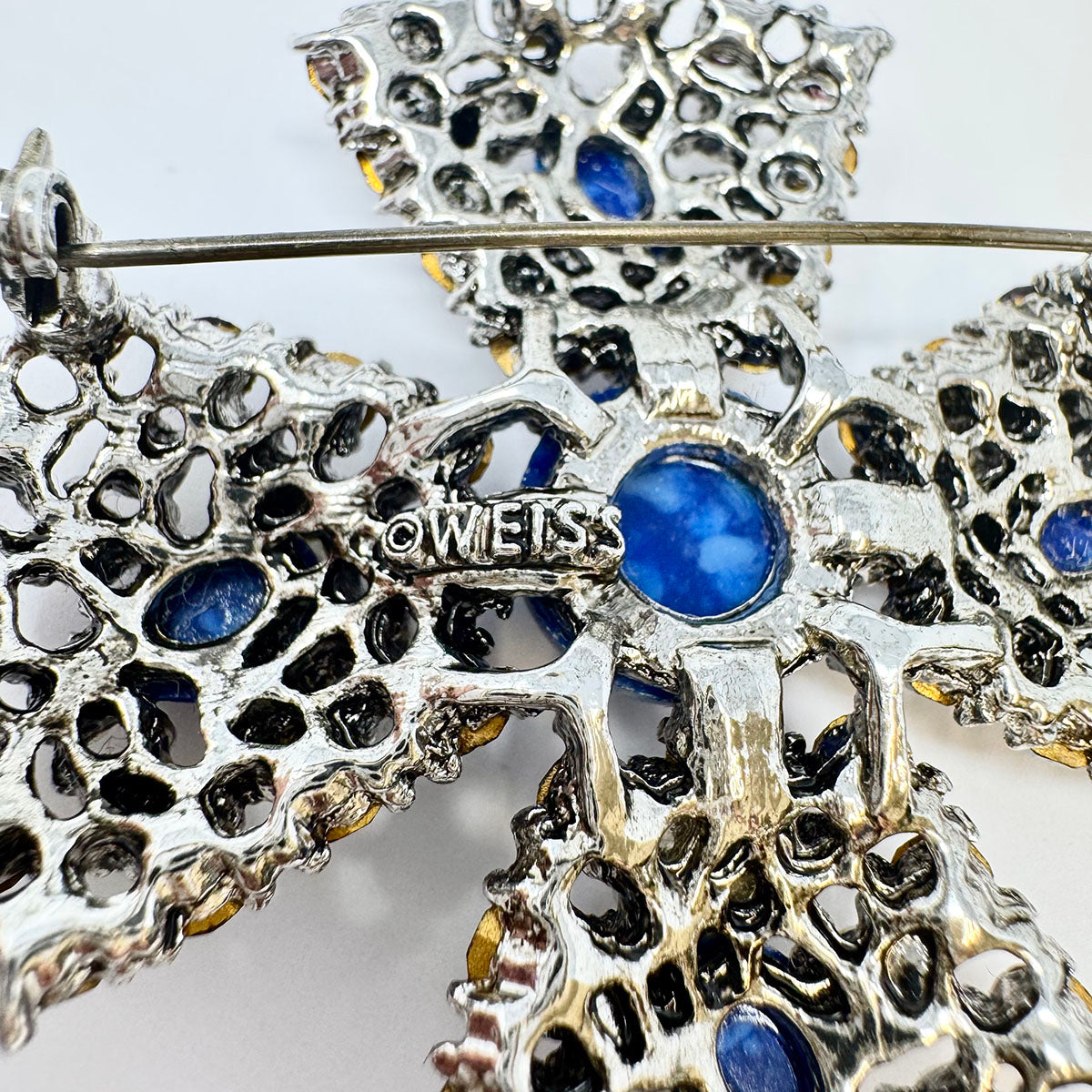 Weiss Crystal and Seed Pearl Maltese Cross Pin