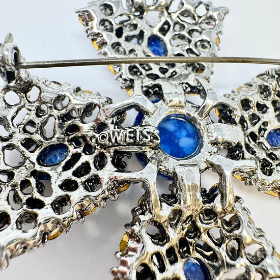 Weiss Crystal and Seed Pearl Maltese Cross Pin