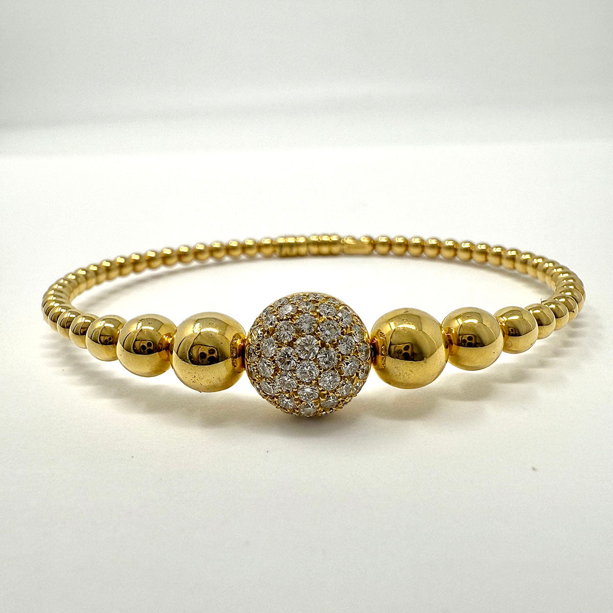 Crivelli 18K Gold Graduated Bead Bracelet with Diamond Dome