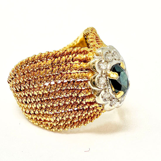 18K Gold Rope Ring with Sapphire and Diamond