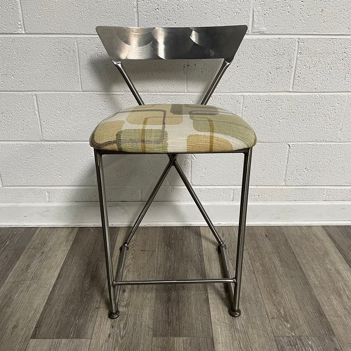 Pair of Metal Counter Stools with Upholstered Seats